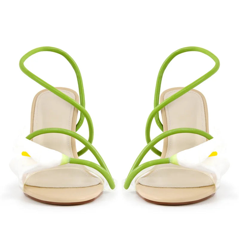Onlymaker Women Open Toe Elegant Calla Lily Flower Sandals Wedding Heels Dressy Slingback Kitten Heel Summer Strappy Sandals