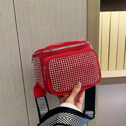 Fashion Shiny Women crossbody bags PU leather Wide strap Female Shoulder bags Ladies Waist Pack and Purses Saddle Chest Bags