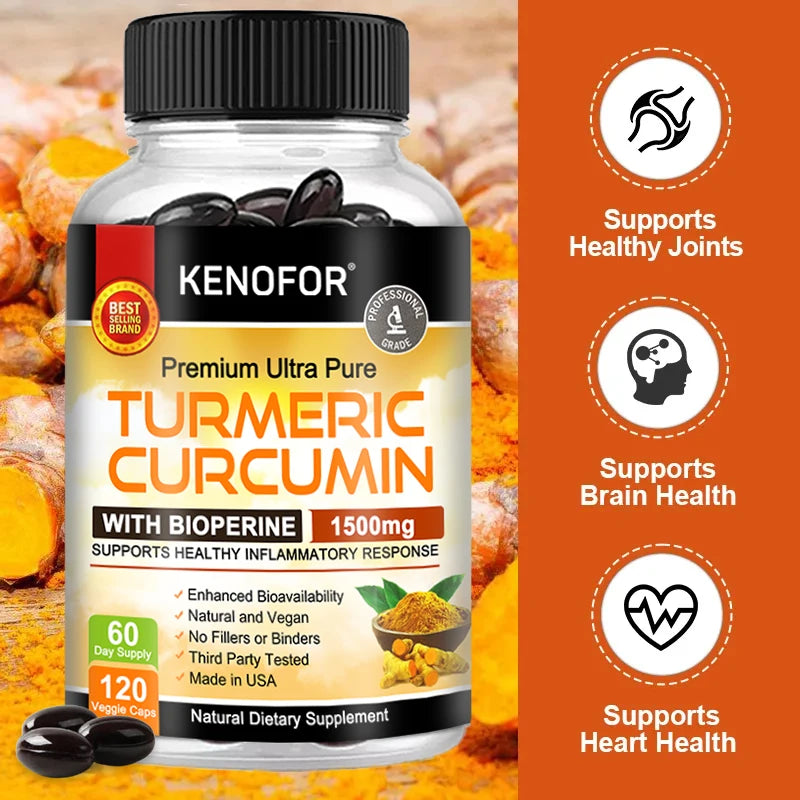 Turmeric Curcumin Capsules 1500mg - Supports Cell Health, Antioxidants, Promotes Joint and Bone Health
