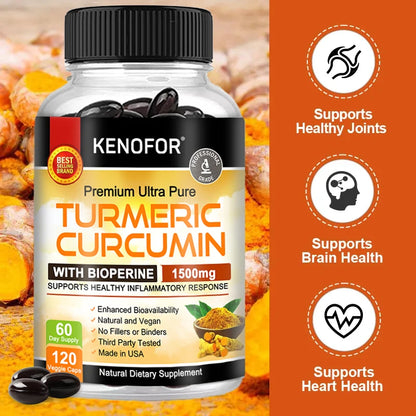 Turmeric Curcumin Capsules 1500mg - Supports Cell Health, Antioxidants, Promotes Joint and Bone Health
