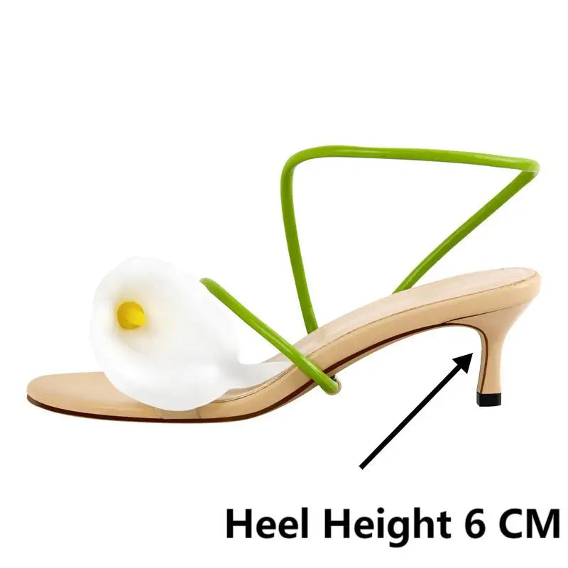 Onlymaker Women Open Toe Elegant Calla Lily Flower Sandals Wedding Heels Dressy Slingback Kitten Heel Summer Strappy Sandals