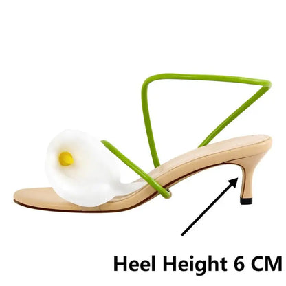 Onlymaker Women Open Toe Elegant Calla Lily Flower Sandals Wedding Heels Dressy Slingback Kitten Heel Summer Strappy Sandals