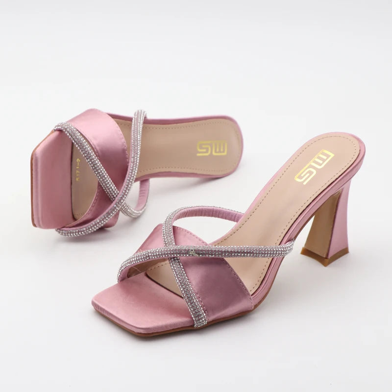 Black Red High Heel Slippers Women Open Toe Slingback Sandals Female Pumps Square Toe Summer Simple Designer Heeled Sandals