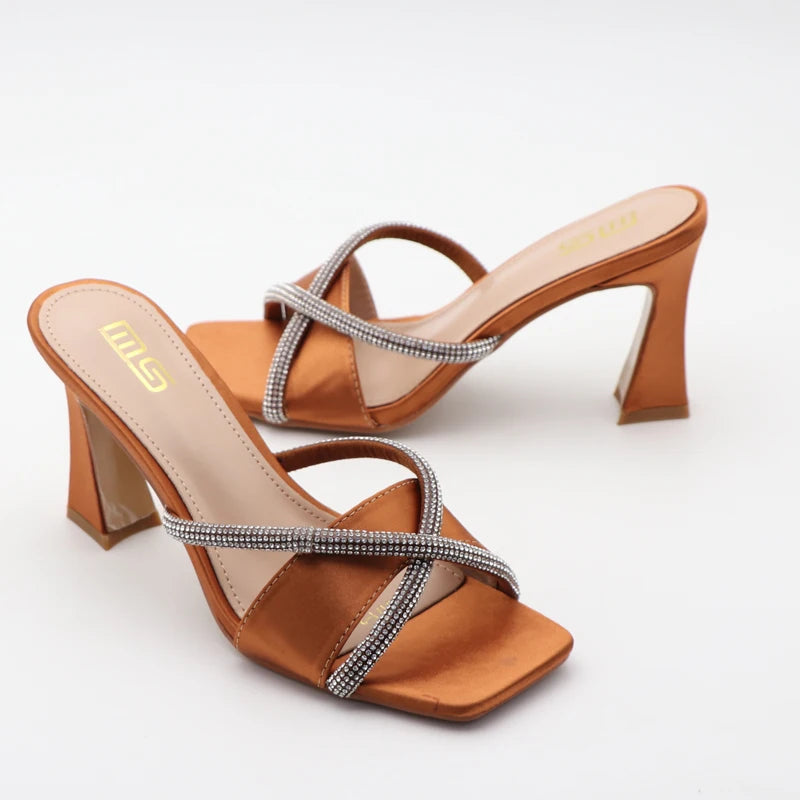 Black Red High Heel Slippers Women Open Toe Slingback Sandals Female Pumps Square Toe Summer Simple Designer Heeled Sandals
