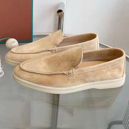 High Quality Men's walking driving shoes Unisex All genuine leather loafer Sheepskin suede Flat casual women's shoes large size