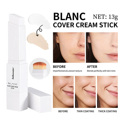 Color-changing Foundation Stick Blanc Foundation Korean Makeup Base High Coverage Concealer Natural Nude 2 IN 1 Foundation Stick