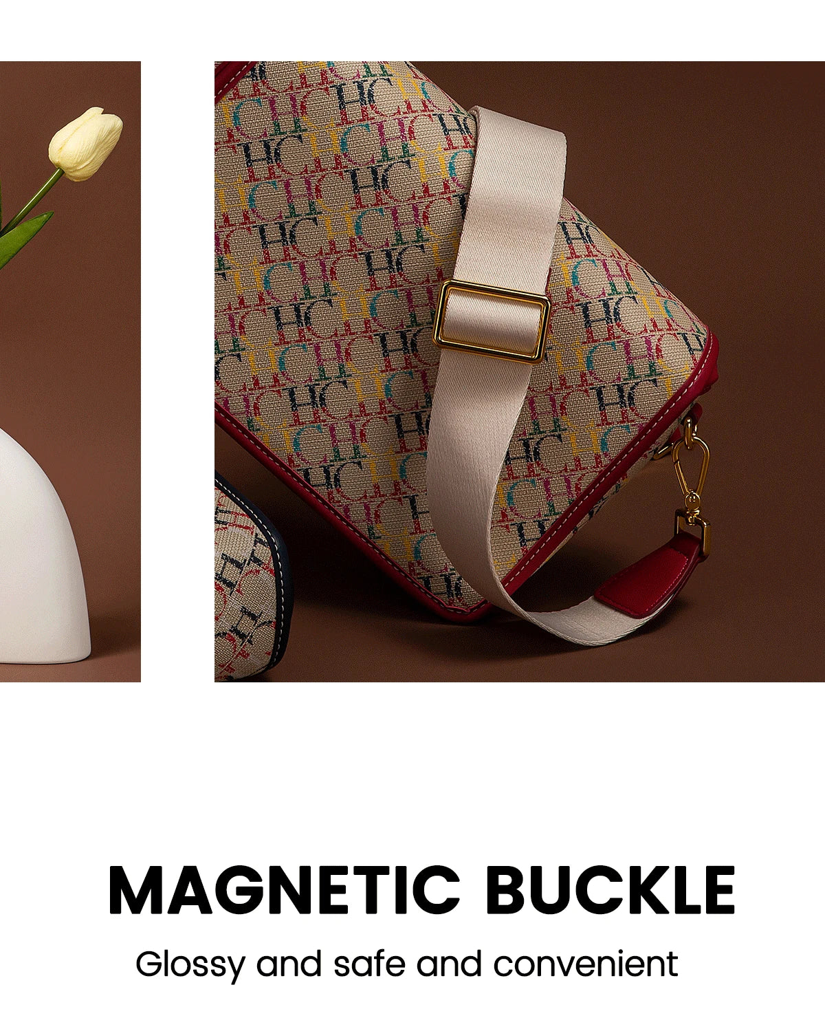 CHCH Women's Saddle Bag 2024 New Brand Letter Printed Flap Cross Shoulder Bag Retro Wide Shoulder Strap Single Shoulder Bag
