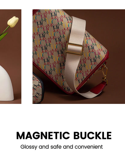 CHCH Women's Saddle Bag 2024 New Brand Letter Printed Flap Cross Shoulder Bag Retro Wide Shoulder Strap Single Shoulder Bag