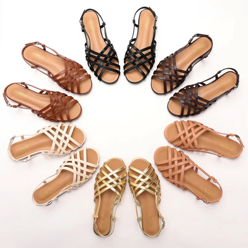 Women Roman Gladiator Flat Sandals Summer Soft Bottom Open Toe Narrow Band Weave Casual Shoes Plus Size Sandalias босоножки