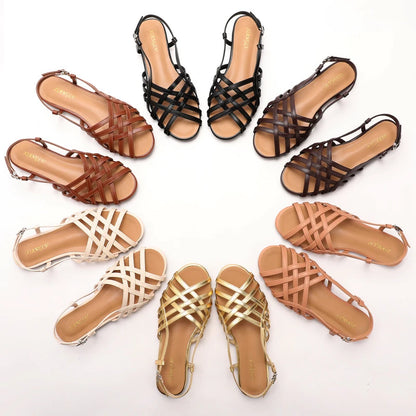 Women Roman Gladiator Flat Sandals Summer Soft Bottom Open Toe Narrow Band Weave Casual Shoes Plus Size Sandalias босоножки