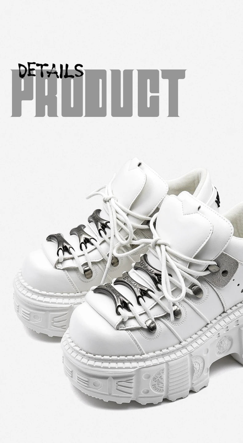 2026 Gothic Ankle Rock Boots Woman Sneakers New Punk Style Women Shoes Lace-up Heel Height Platform Shoes Woman Metal Decor