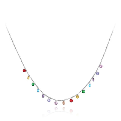 JeeMango Fashion Bohemia Stainless Steel Colorful CZ Crystal Choker Necklace Summer Beach Pendant Necklace For Women JN19125