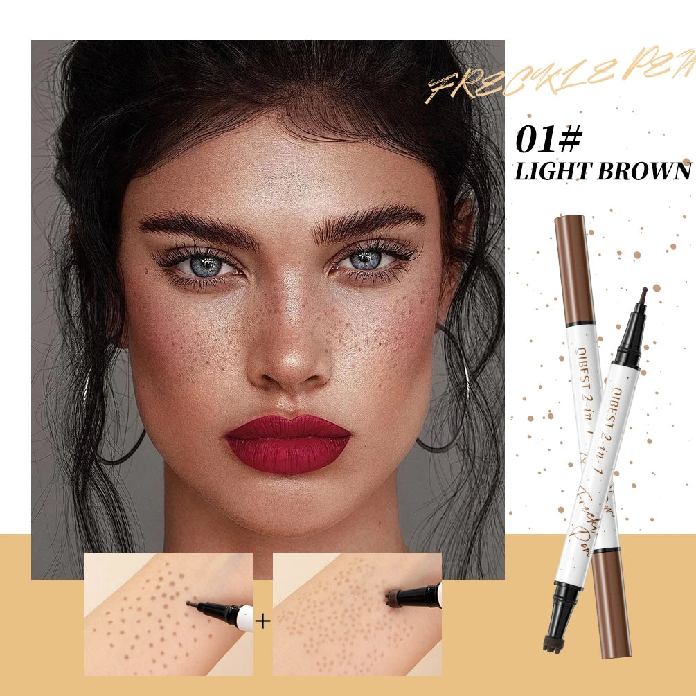 QIBEST Double-end Freckles Stamp Pen Makeup 2-IN-1 Freckle Seal Waterproof Face Concealer Contour Natural Brown Freckle Cosmetic