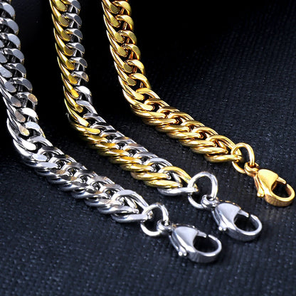 LUXUSTEEL 7MM Punk Stainless Steel Cuban Curb Link Chain For Women Men Gold Color Necklace Hip Hop Miami Male Jewelry Wholesale