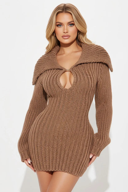 2025 New High Collar Elegant Commuter Big Collar Slim Fit Elastic Lantern Sleeve Woolen Dress