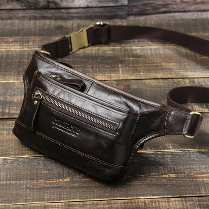 CONTACT'S Genuine Leather Waist Bags for Men Customize Waist Packs Crossbody Bag Phone Pocket Name Engraving Male Travel Bags