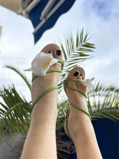 Onlymaker Women Open Toe Elegant Calla Lily Flower Sandals Wedding Heels Dressy Slingback Kitten Heel Summer Strappy Sandals