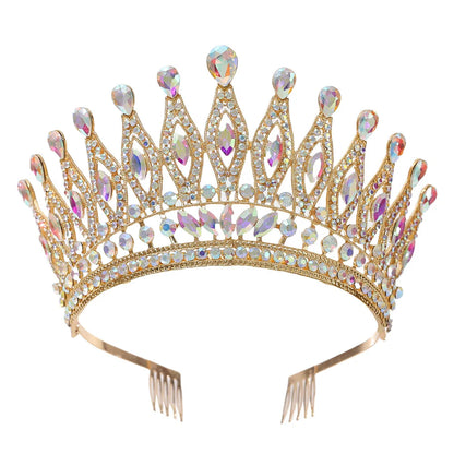 KMVEXO Baroque Queen Large Crystal AB Crowns For Bridal Women Girls Wedding Tiaras Diadem Comb Princess Party Hair Dress Jewelry