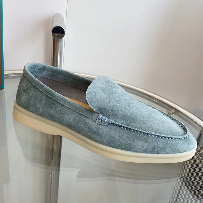 High Quality Men's walking driving shoes Unisex All genuine leather loafer Sheepskin suede Flat casual women's shoes large size