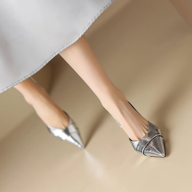 【JOCHEBED HU】Brand Genuine Leather Pointed Toe Slingback Kitten Heel Sandals Women Stiletto High Heels Summer Designer Party