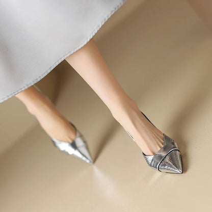 【JOCHEBED HU】Brand Genuine Leather Pointed Toe Slingback Kitten Heel Sandals Women Stiletto High Heels Summer Designer Party