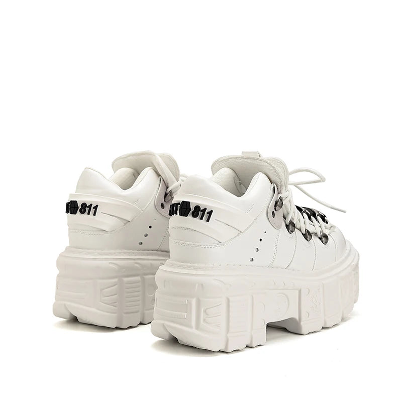 2026 Gothic Ankle Rock Boots Woman Sneakers New Punk Style Women Shoes Lace-up Heel Height Platform Shoes Woman Metal Decor