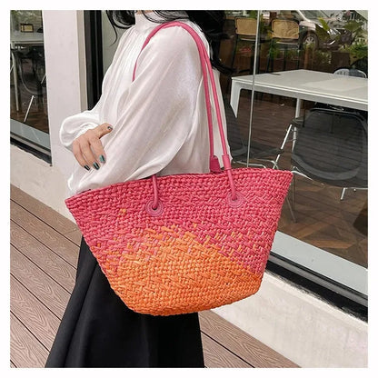 Casual Large Capacity Tote Designer Wicker Woven Women Handbags Summer Beach Bali Straw Bag Lady Travel Big Basket Purse