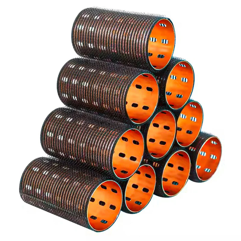 6pcs Large Roller Set Hook & Loop Aluminium Rose Gold Core Self Grip Rollers Ceramic Hot Thermal Volume Curler 90mm 1934