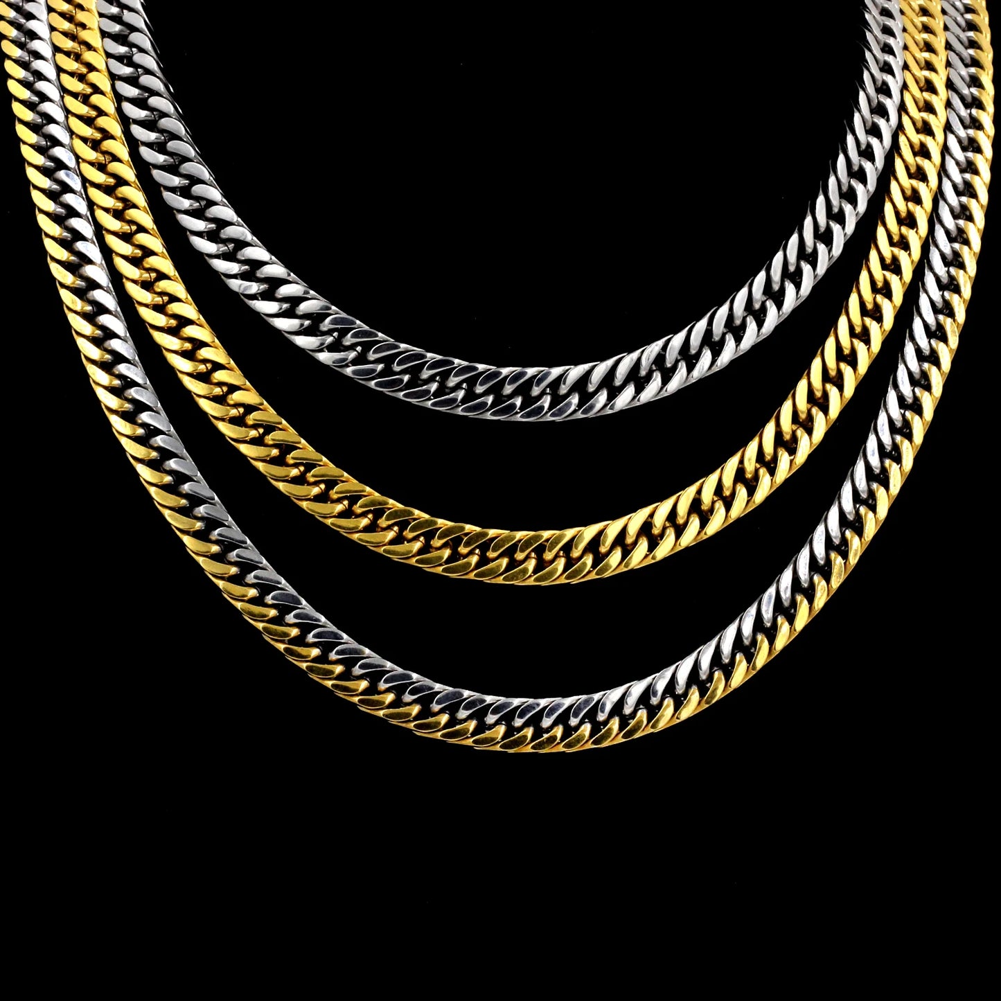 LUXUSTEEL 7MM Punk Stainless Steel Cuban Curb Link Chain For Women Men Gold Color Necklace Hip Hop Miami Male Jewelry Wholesale