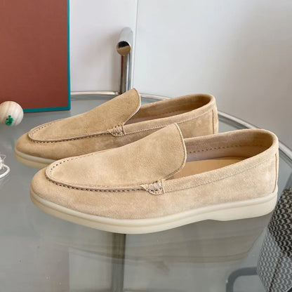 High Quality Men's walking driving shoes Unisex All genuine leather loafer Sheepskin suede Flat casual women's shoes large size