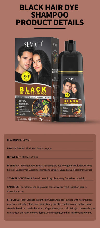 500ml Black Dyed Shampoo Instant Dye Covers Natural Gray Hair Shampoo Black Hair Dye Herbal Ginseng Ginger White Hair Dyed Black