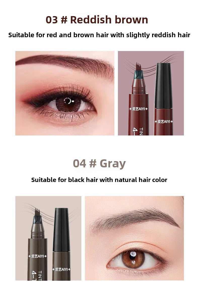 Waterproof Eyebrow Pen, Microblading Eyebrow Pencil With 4 Split Head, Natural Looking Brows Makeup ( 5 Colors)