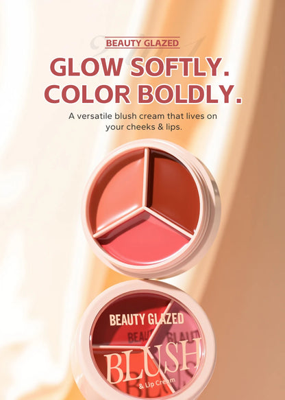 3-color blush palette-cream 2-in-1 multifunctional facial lip makeup, berry, pink, red waterproof