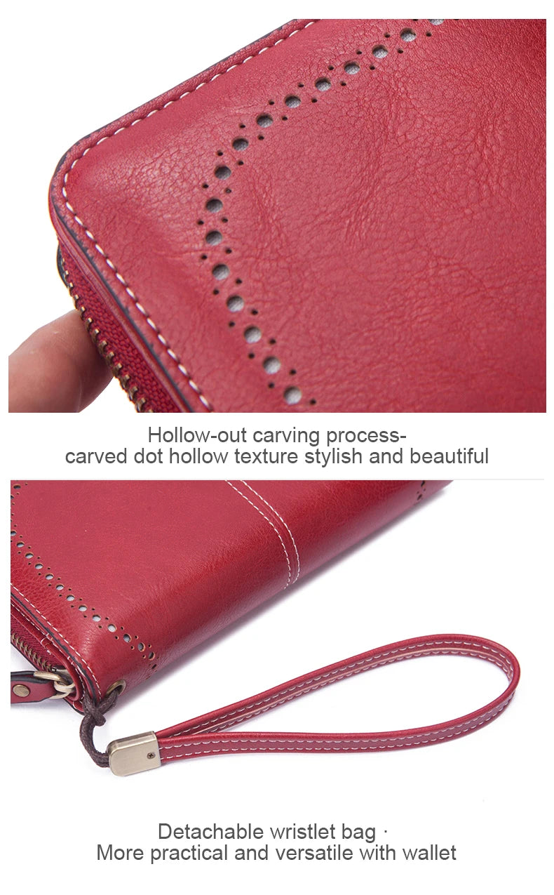 Vintage Large Capacity Women's Purse, Monochromatic, Multi-card, Long Wallet, Multi-function Zipper Strap, Wrist Strap, New