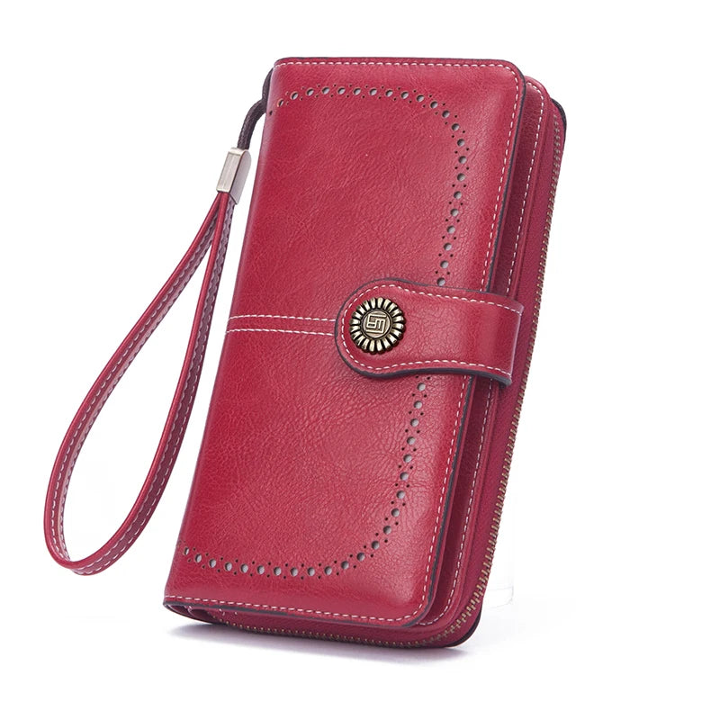 Vintage Large Capacity Women's Purse, Monochromatic, Multi-card, Long Wallet, Multi-function Zipper Strap, Wrist Strap, New