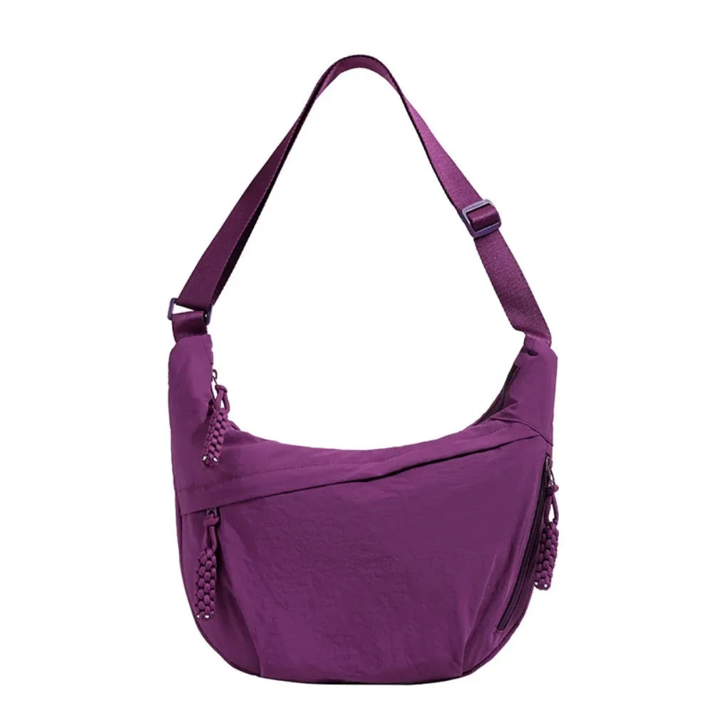 Casual Canvas Crossbody Bags Korean Simplified Large Capacity Sports Hobos Bag Solid Color Lightweight Dumpling Bag Women