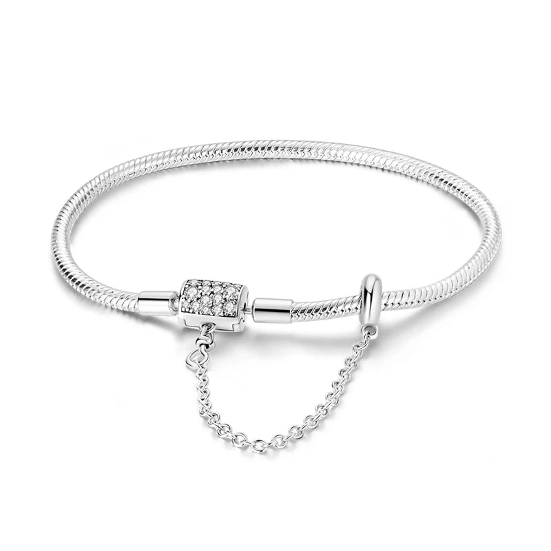 925 Sterling Silver Travel Plane Snake Basic Chain Cat and Moon Bracelet fit Original Charm Beads DIY Women Design Jewelry Party
