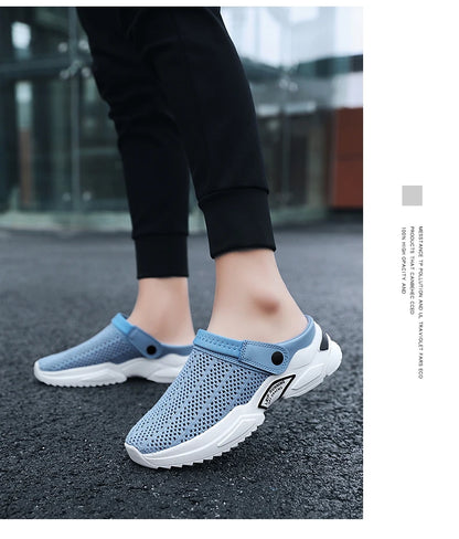 2025 Men Summer Sandal Mesh Mules Breathable Padded Beach Flip Flops Shoes Solid Flat Bath Slippers Outside Men Slippers Zapatos