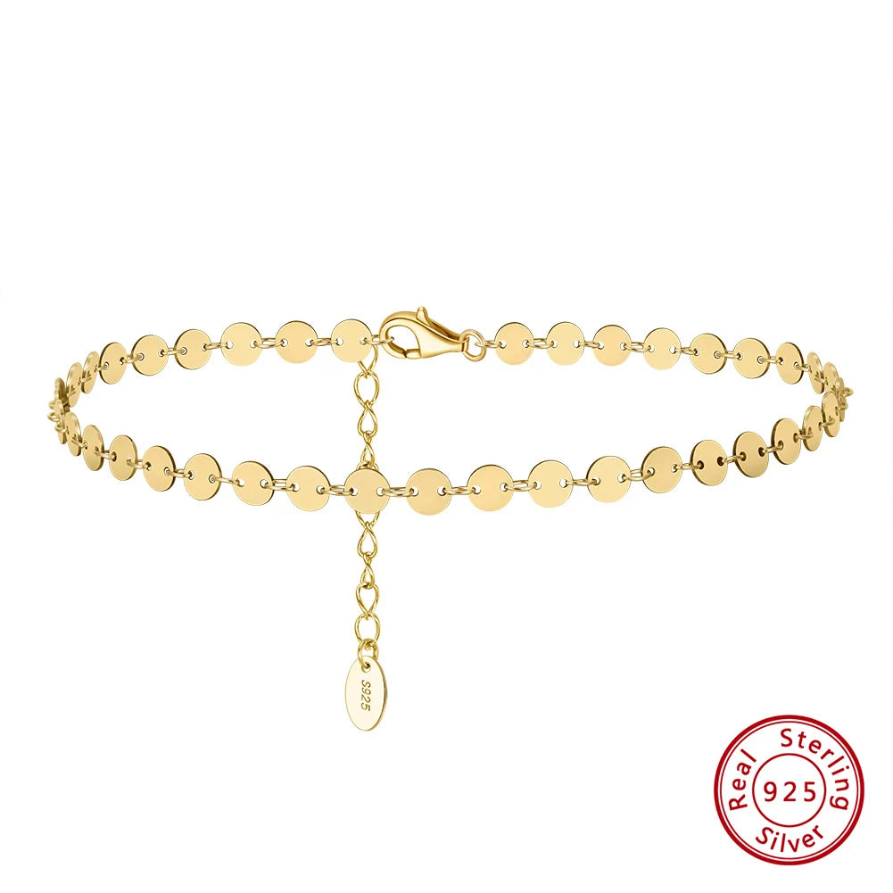 Rinntin Italian Sparkle Mirror Link Chain Anklet Women's 925 Silver Summer Foot Chain Bracelet Fashion Ankle Straps Jewelry SA29