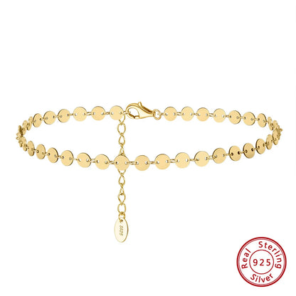 Rinntin Italian Sparkle Mirror Link Chain Anklet Women's 925 Silver Summer Foot Chain Bracelet Fashion Ankle Straps Jewelry SA29
