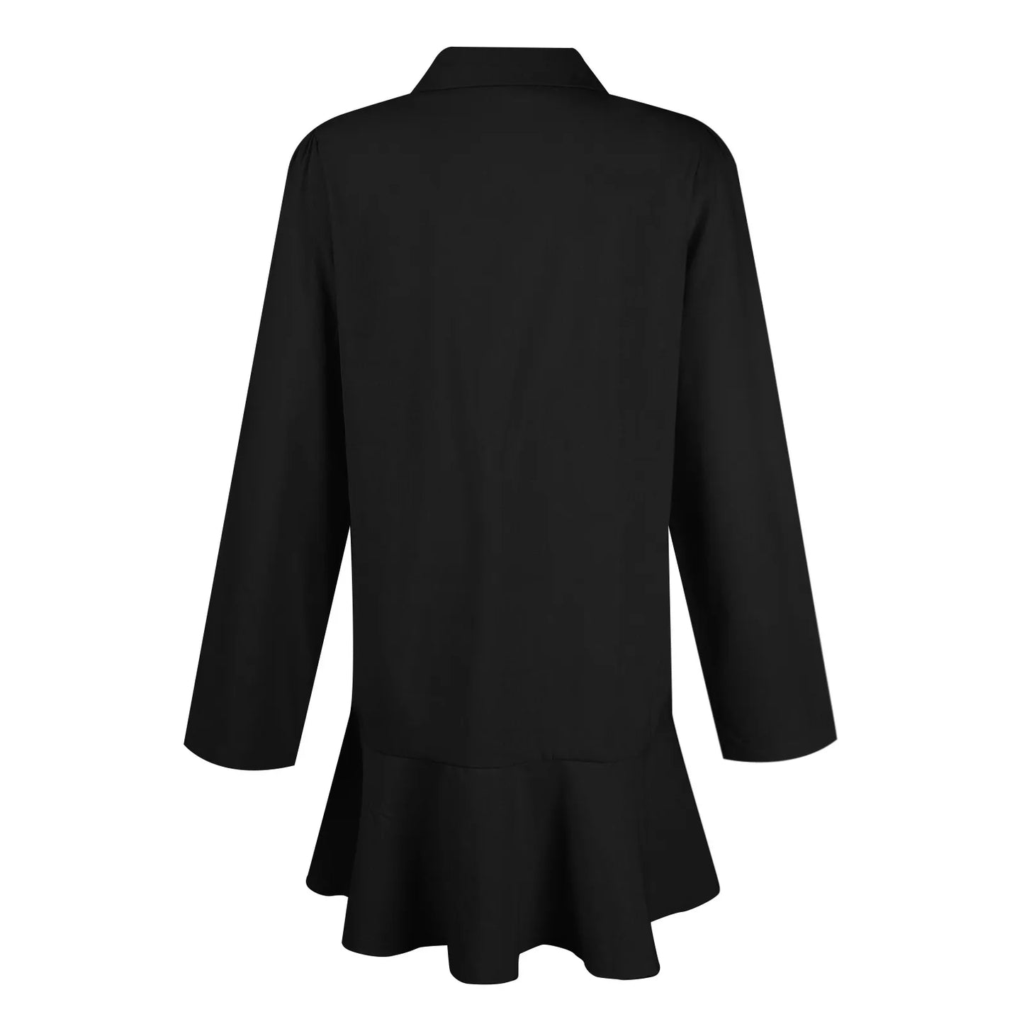 Women Loose Dresses Fashion Casual Half Open Shirt Hem Ruffle Classic Solid Dresses Daily Commute Date Simple Long Sleeve Dress