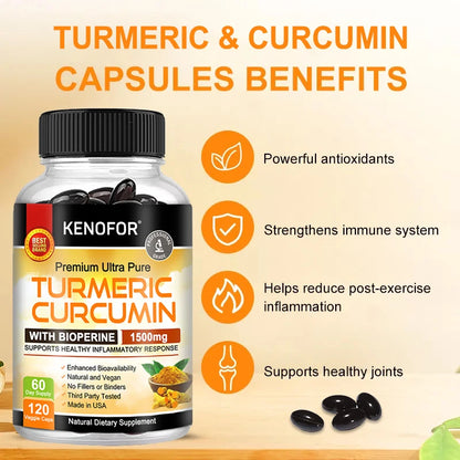 Turmeric Curcumin Capsules 1500mg - Supports Cell Health, Antioxidants, Promotes Joint and Bone Health