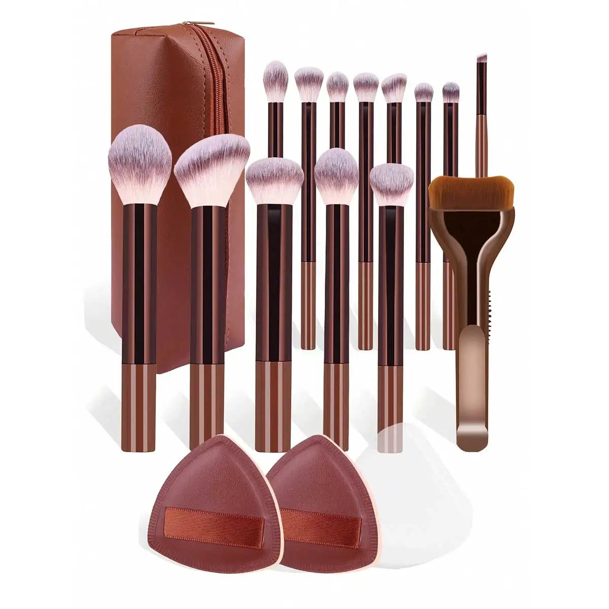 17pcs Professional Soft Long Aluminum Makeup Brush Set, Including Foundation Brush, Eyeshadow Brush, Eyebrow Brush, Blending