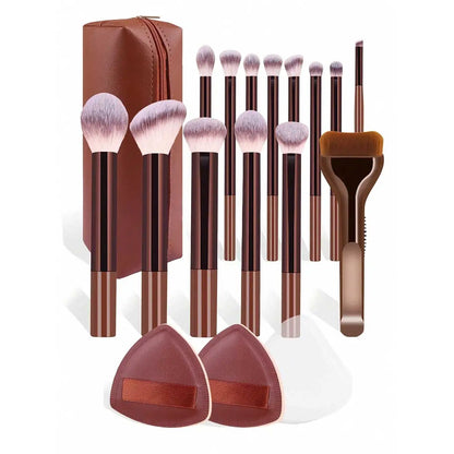 17pcs Professional Soft Long Aluminum Makeup Brush Set, Including Foundation Brush, Eyeshadow Brush, Eyebrow Brush, Blending