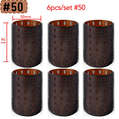 6pcs Large Roller Set Hook & Loop Aluminium Rose Gold Core Self Grip Rollers Ceramic Hot Thermal Volume Curler 90mm 1934
