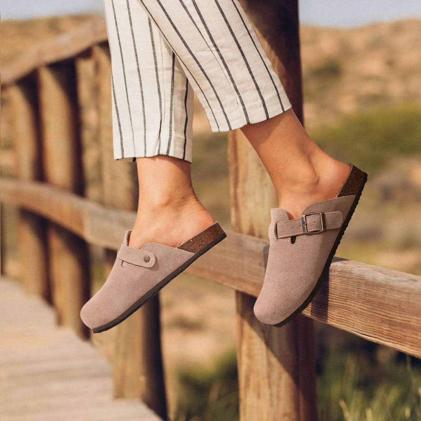 Goosecret Genuine Cow Suede Clogs for Women Men Clogs Soft Cork Footbed Mules Leisure House Shoes with Arch Support Beach Slides