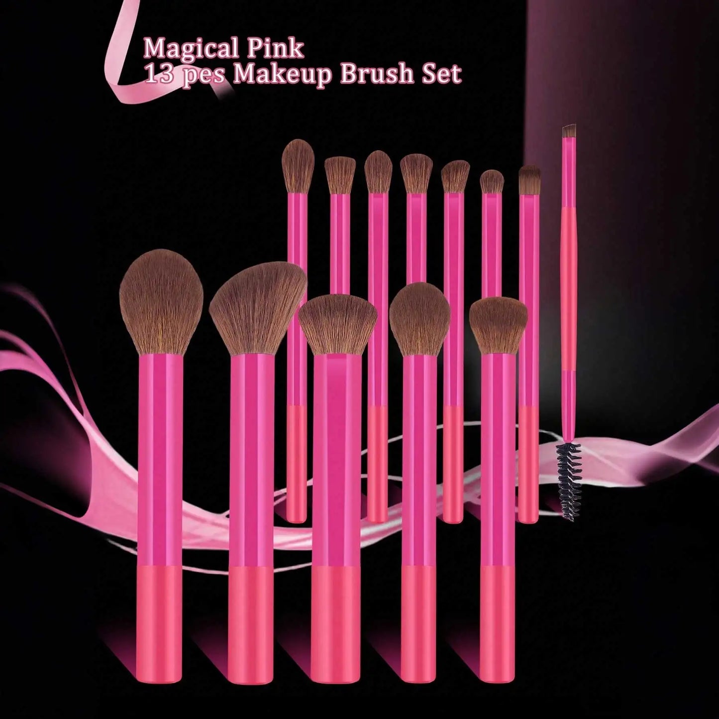 17pcs Professional Soft Long Aluminum Makeup Brush Set, Including Foundation Brush, Eyeshadow Brush, Eyebrow Brush, Blending