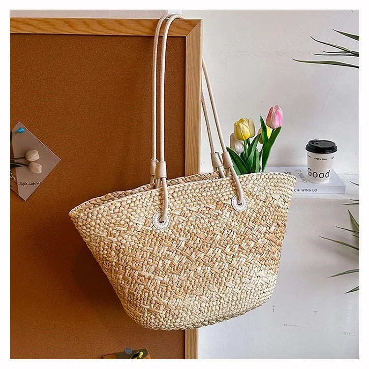 Casual Large Capacity Tote Designer Wicker Woven Women Handbags Summer Beach Bali Straw Bag Lady Travel Big Basket Purse