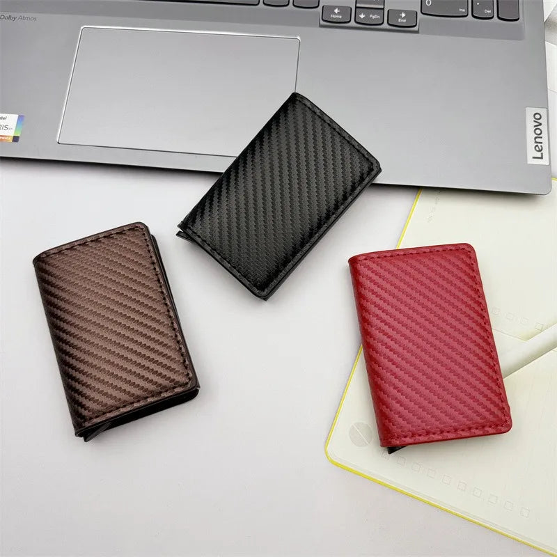 Men and women  Minimalist RFID Blocking Wallet-Automatic Pop-up Metal Credit Card Holder,Zipper Coin Purse Business Card Wallet