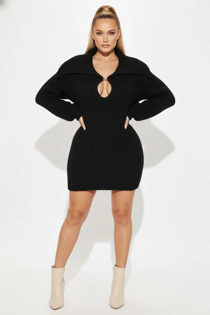 2025 New High Collar Elegant Commuter Big Collar Slim Fit Elastic Lantern Sleeve Woolen Dress